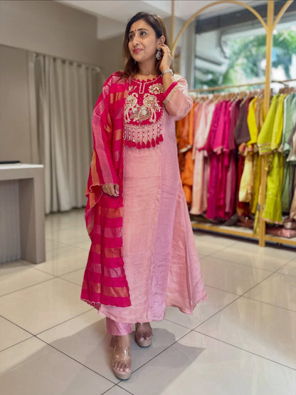 Pink Embroidered Designer Kurta Set with  Dupatta