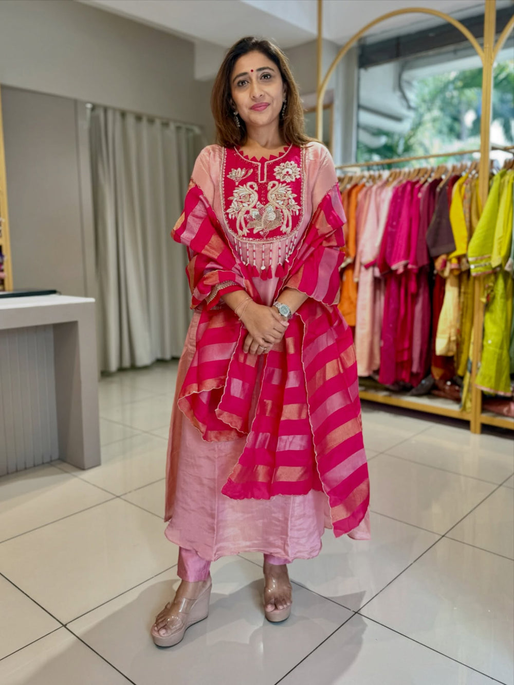 Pink Embroidered Designer Kurta Set with  Dupatta