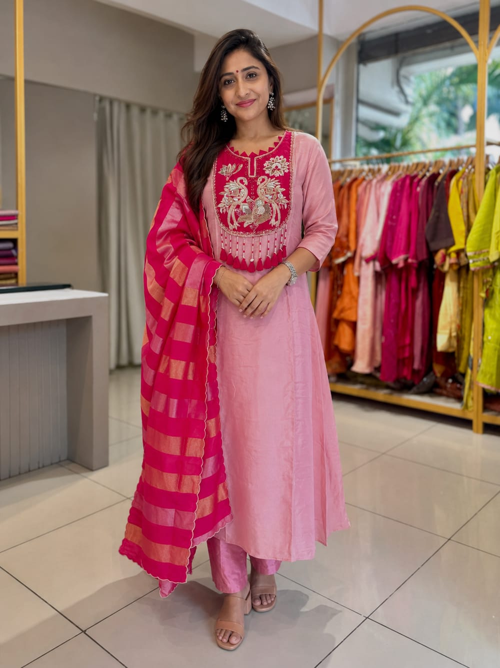 Pink Embroidered Designer Kurta Set with  Dupatta