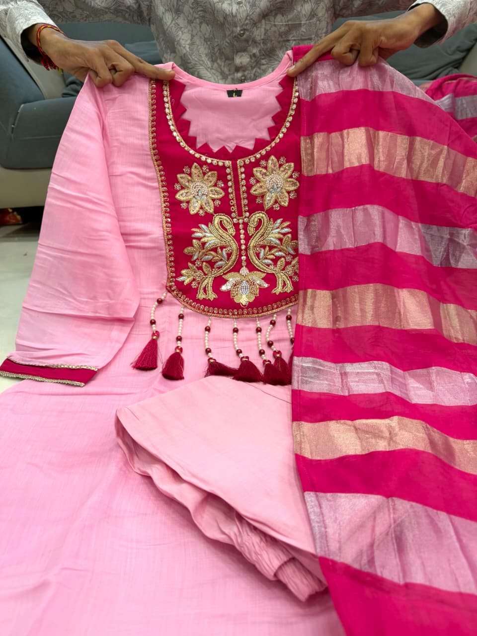 Pink Embroidered Designer Kurta Set with  Dupatta