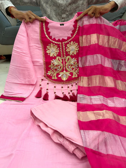 Pink Embroidered Designer Kurta Set with  Dupatta
