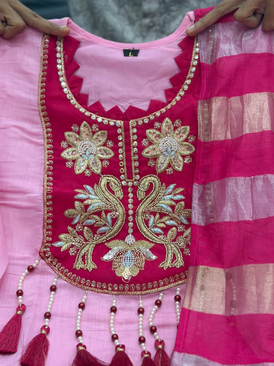 Pink Embroidered Designer Kurta Set with  Dupatta