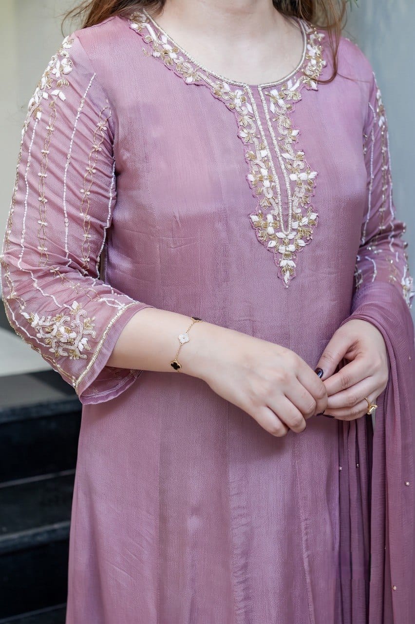 Dusty Rose Embroidered Flared Suit Set