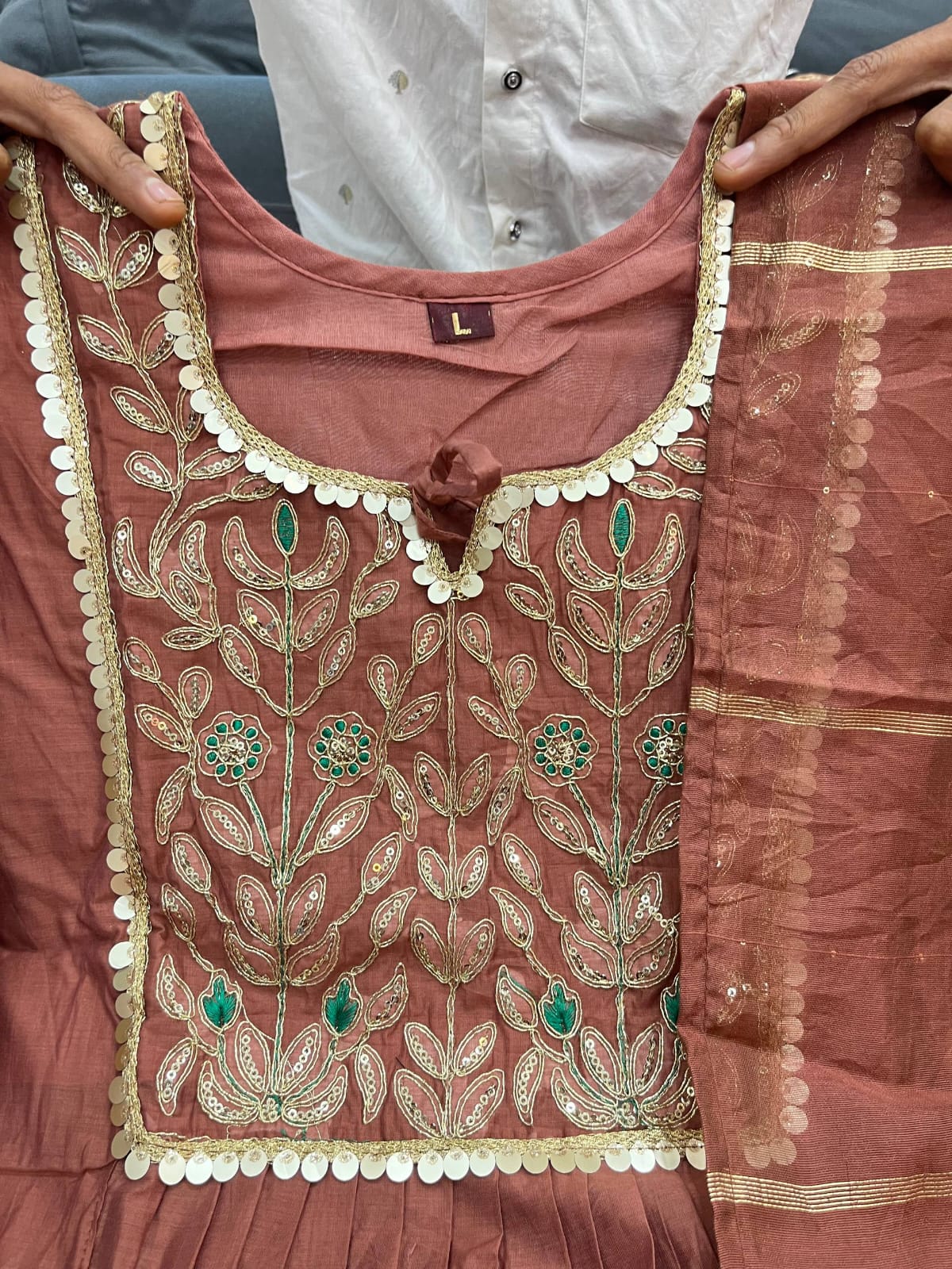 Charming Mocha Embroidered Anarkali Suit Set