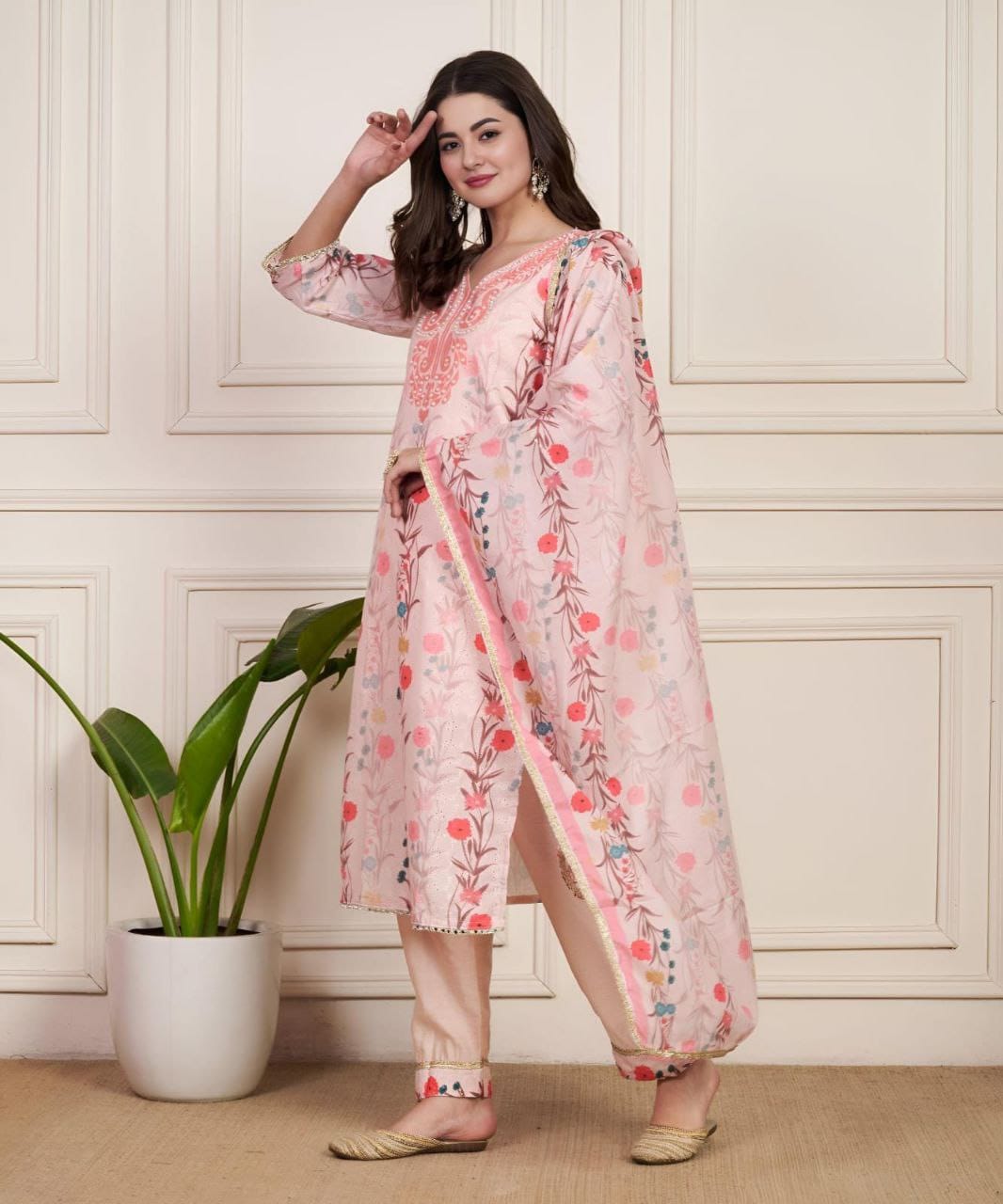Charming Blush Pink Floral Suit Set