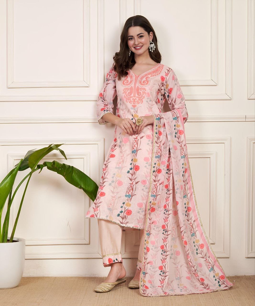Charming Blush Pink Floral Suit Set