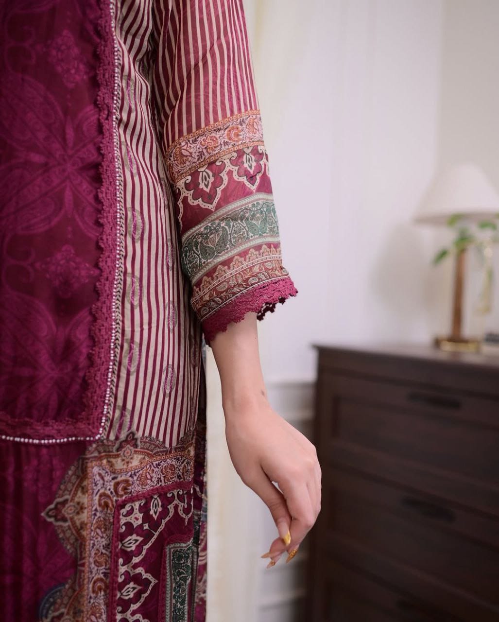 Beautiful Maroon Printed Straight Suit Set