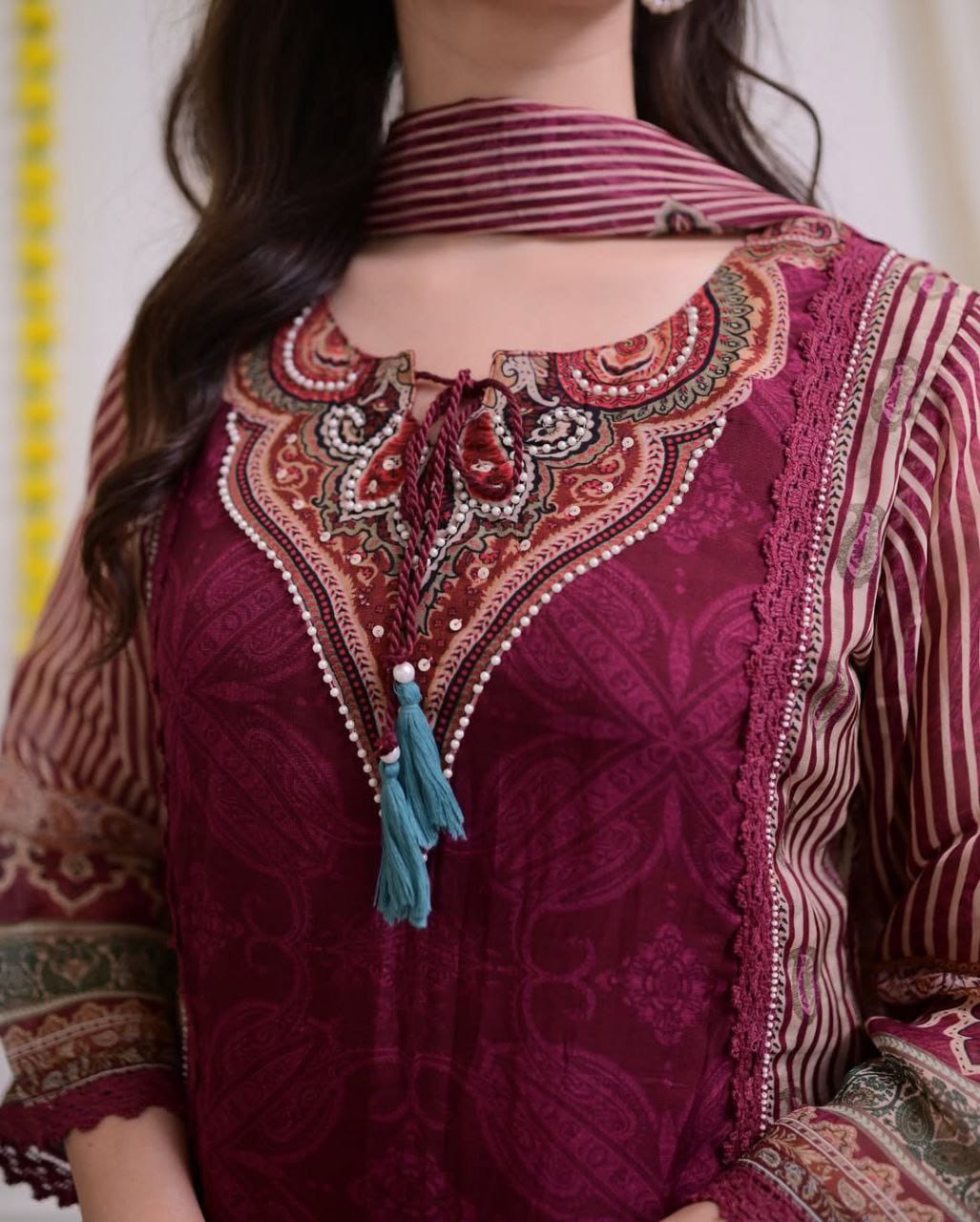 Beautiful Maroon Printed Straight Suit Set