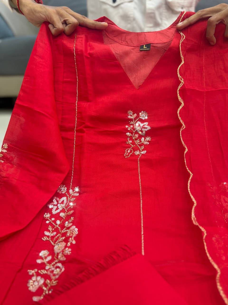 Charming Ruby Red Floral Embroidered Anarkali Suit Set