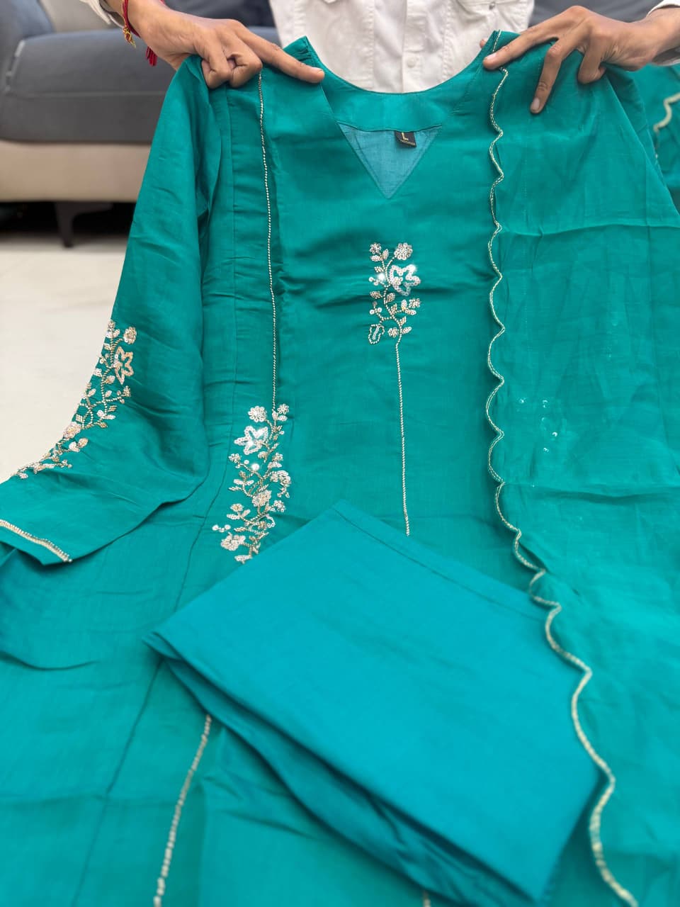 Elegant Teal Green Floral Embroidered Anarkali Suit Set