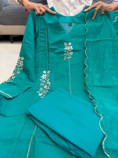 Elegant Teal Green Floral Embroidered Anarkali Suit Set