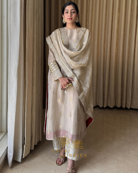 Beautiful Champagne Gold Embroidered Suit Set
