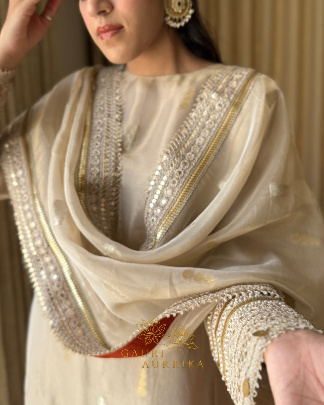Beautiful Champagne Gold Embroidered Suit Set