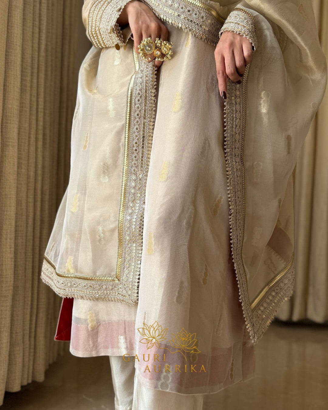 Beautiful Champagne Gold Embroidered Suit Set