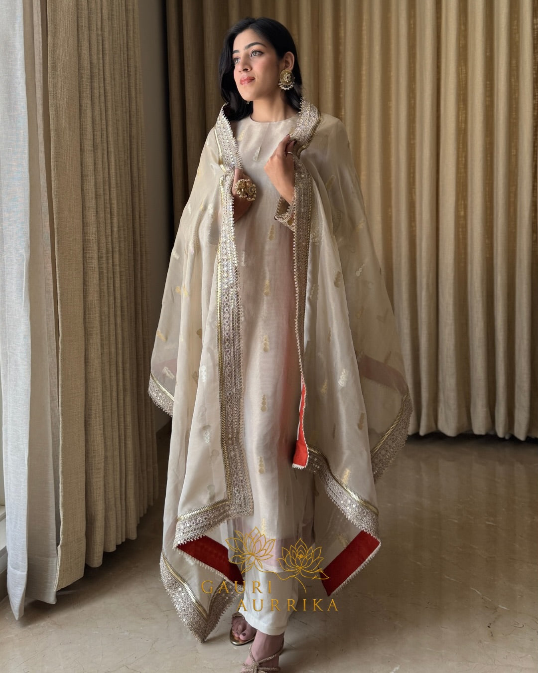 Beautiful Champagne Gold Embroidered Suit Set