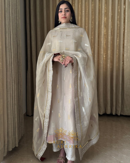 Beautiful Champagne Gold Embroidered Suit Set