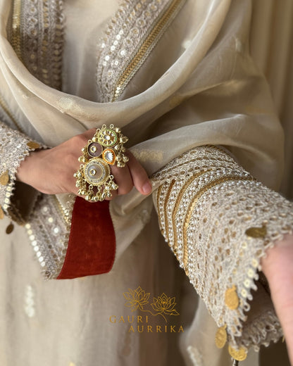 Beautiful Champagne Gold Embroidered Suit Set