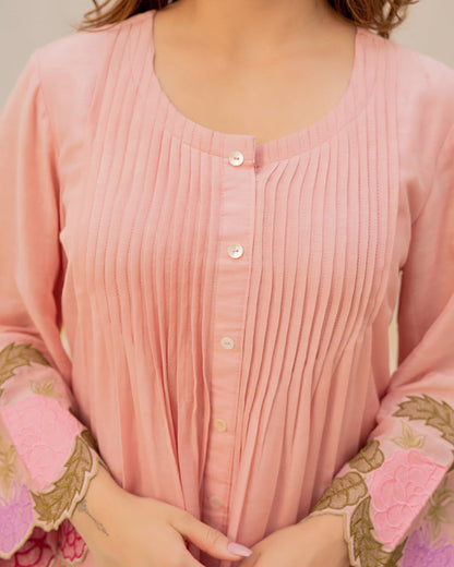 Blush Peach Floral Embroidered Co-ord Set