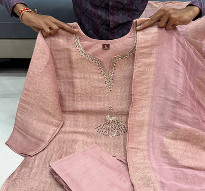 Blush Charm Jacquard Kurta Pant Set