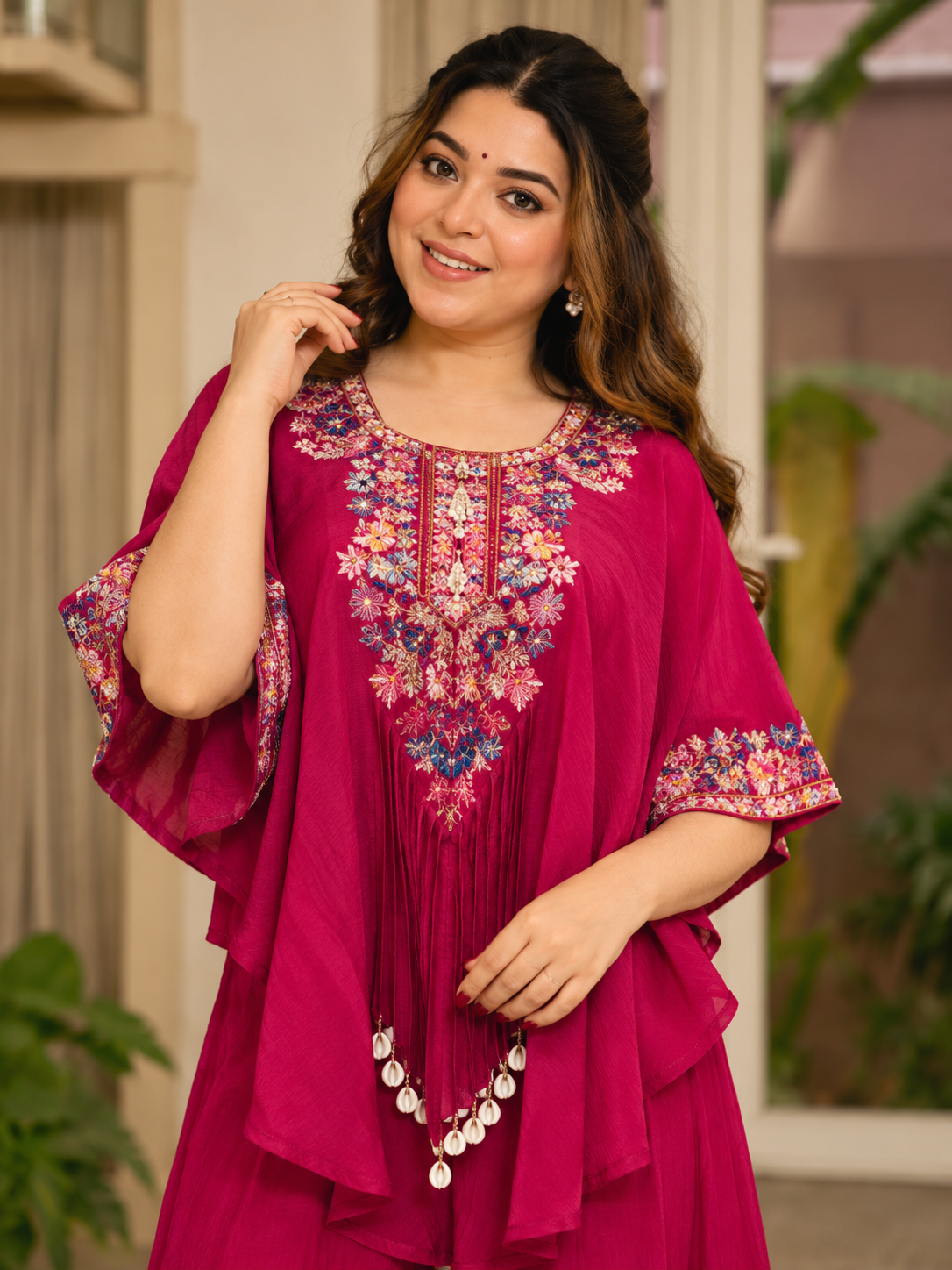 Lovely Rani Pink Embroidered Kaftan Palazzo Set