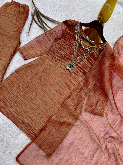 Mocha Grace Textured Palazzo Suit Set