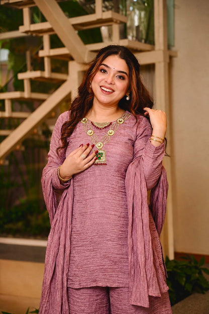 Blush Charm Textured Palazzo Suit Set