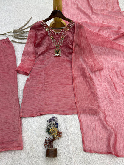 Blush Charm Textured Palazzo Suit Set