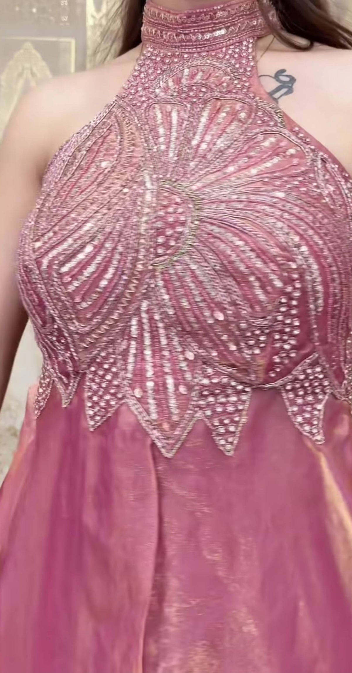 Rose Pink Embellished Fusion Sharara Set