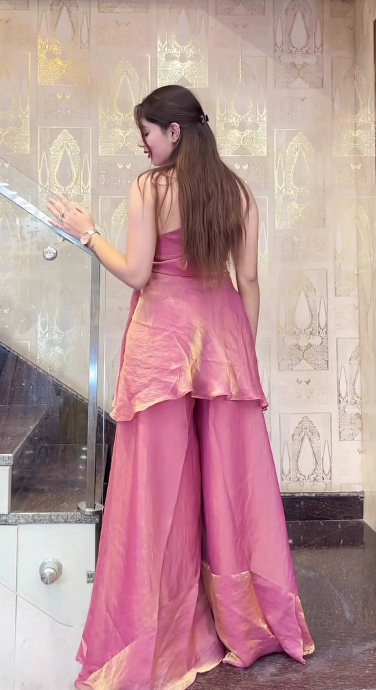 Rose Pink Embellished Fusion Sharara Set
