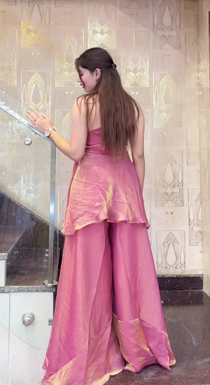 Rose Pink Embellished Fusion Sharara Set