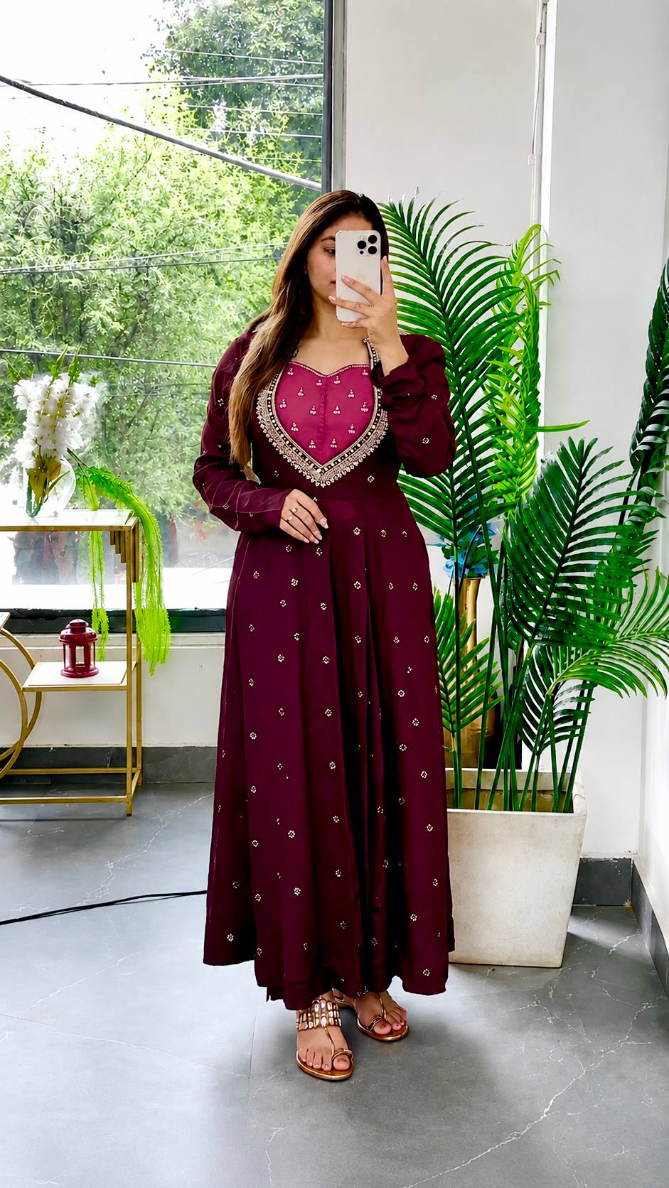 Lovely Wine Floral Dupatta Suit Set