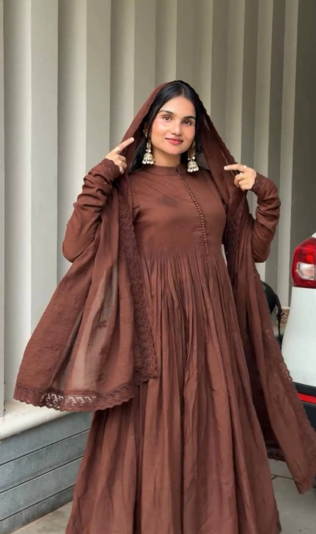 Premium Heavy Roman Silk Anarkali 3-Piece Suit Set with Dupatta