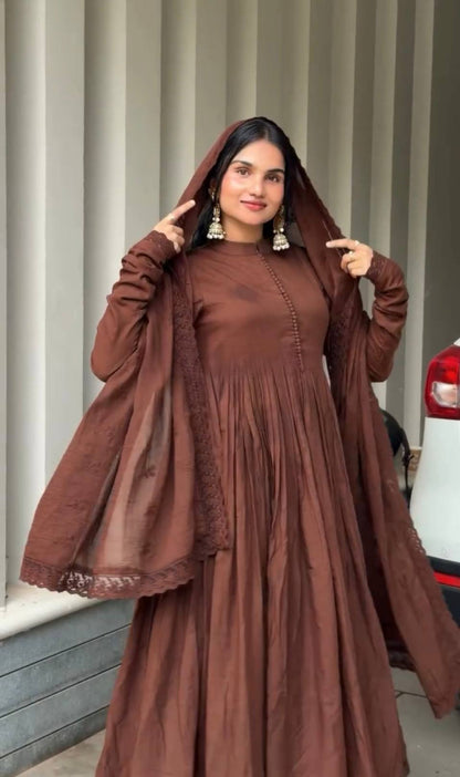 Premium Heavy Roman Silk Anarkali 3-Piece Suit Set with Dupatta