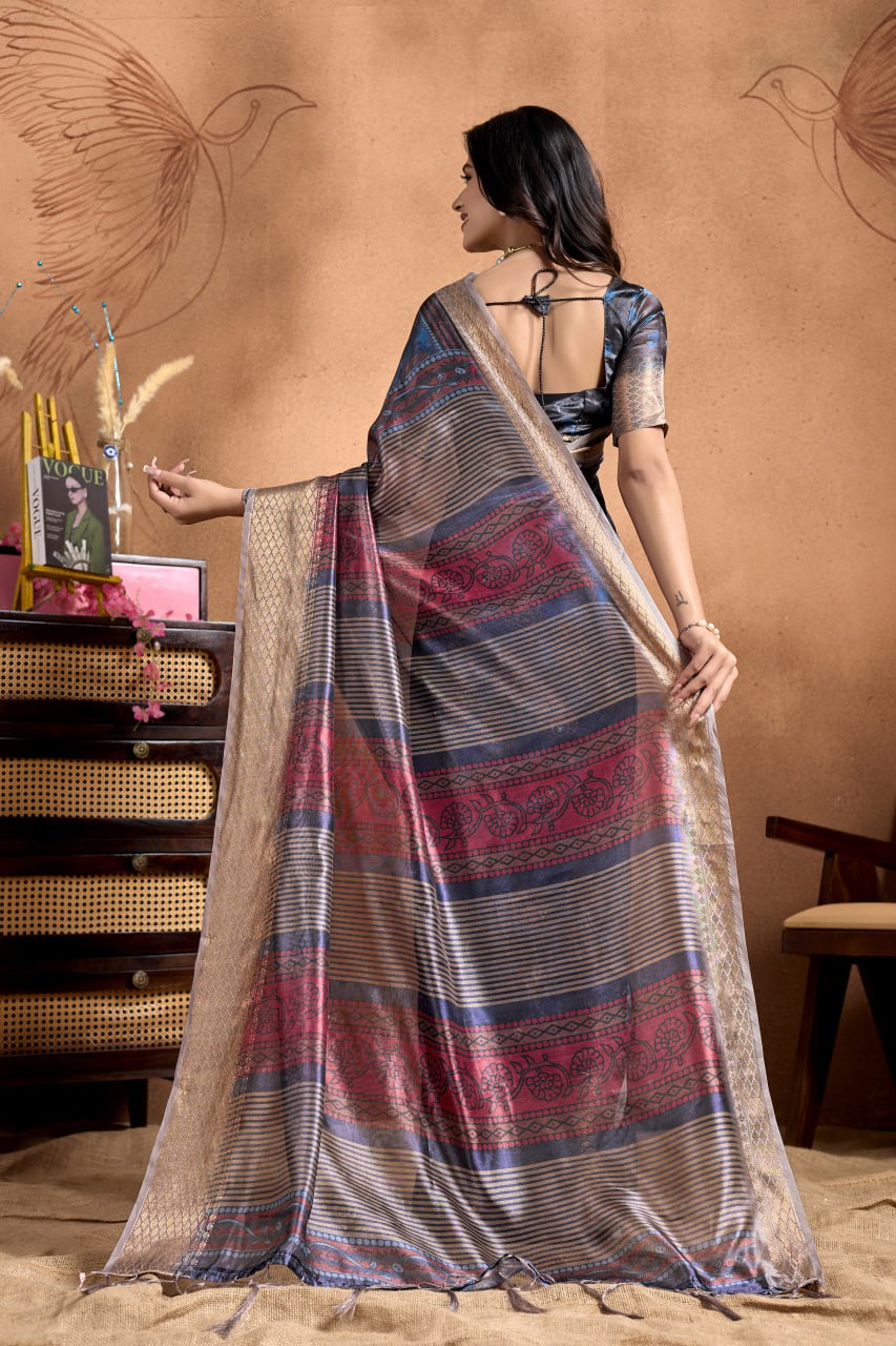 Traditional Peacock Motif Soft Silk Saree with Antique Zari Border