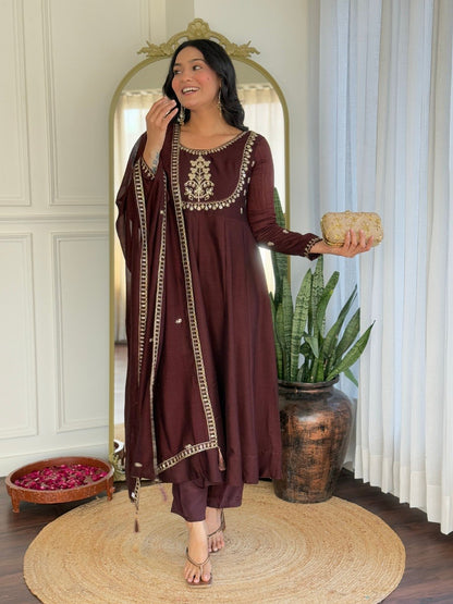 Deep Maroon Embroidered Anarkali Suit Set