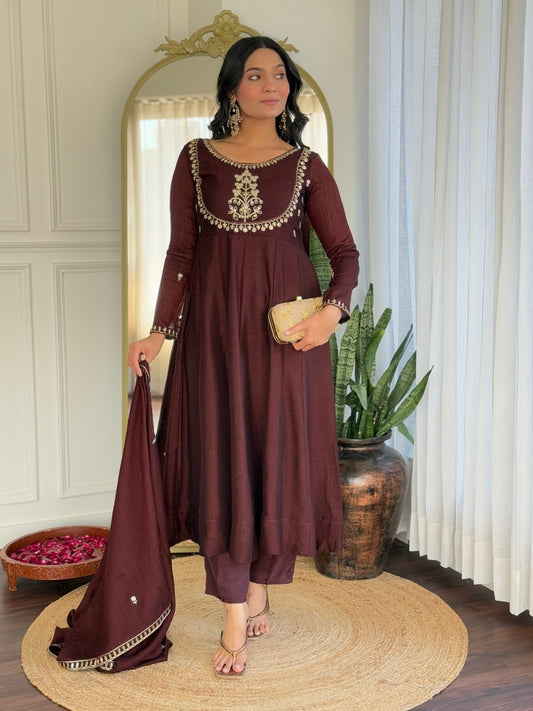 Deep Maroon Embroidered Anarkali Suit Set