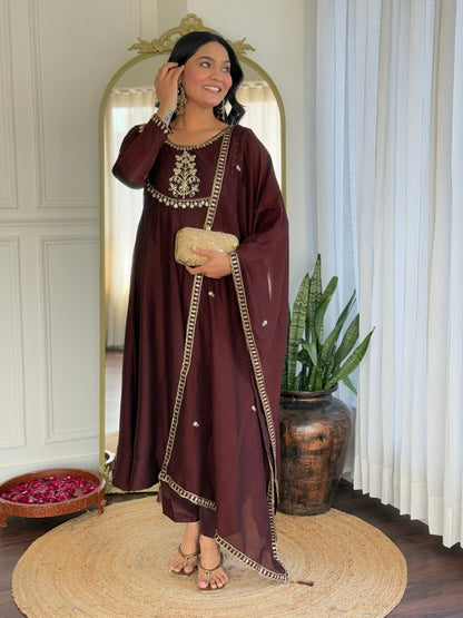 Deep Maroon Embroidered Anarkali Suit Set