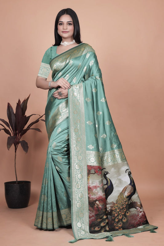 Women's Elegant Peacock Motif Silk Saree