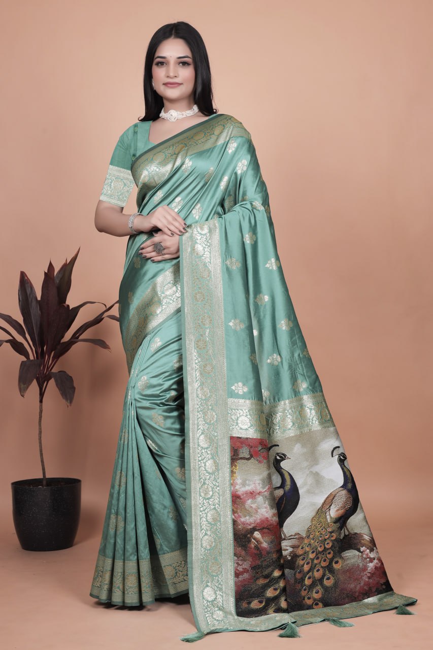 Women's Elegant Peacock Motif Silk Saree