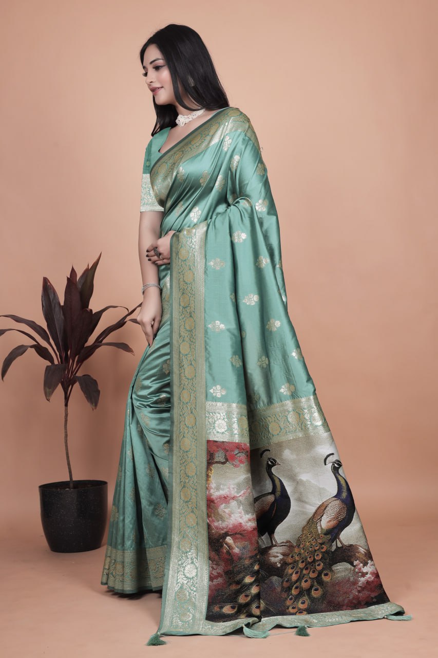 Women's Elegant Peacock Motif Silk Saree