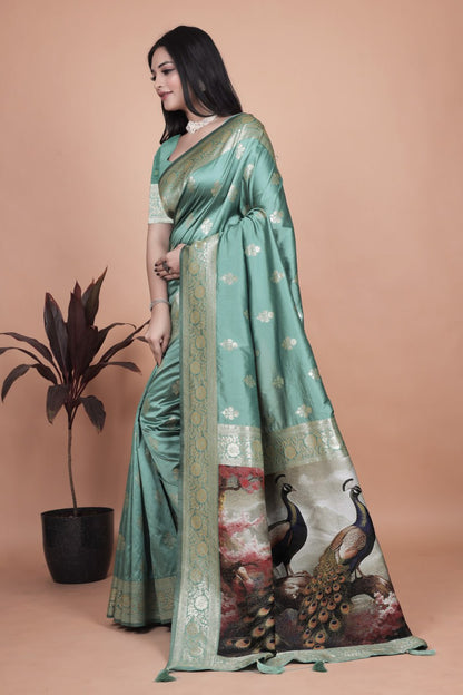Women's Elegant Peacock Motif Silk Saree