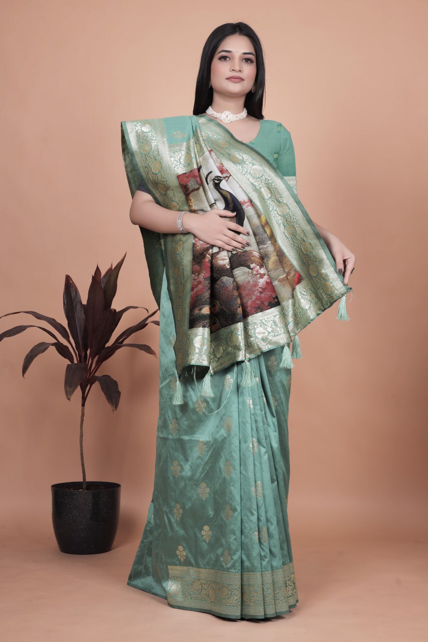 Women's Elegant Peacock Motif Silk Saree