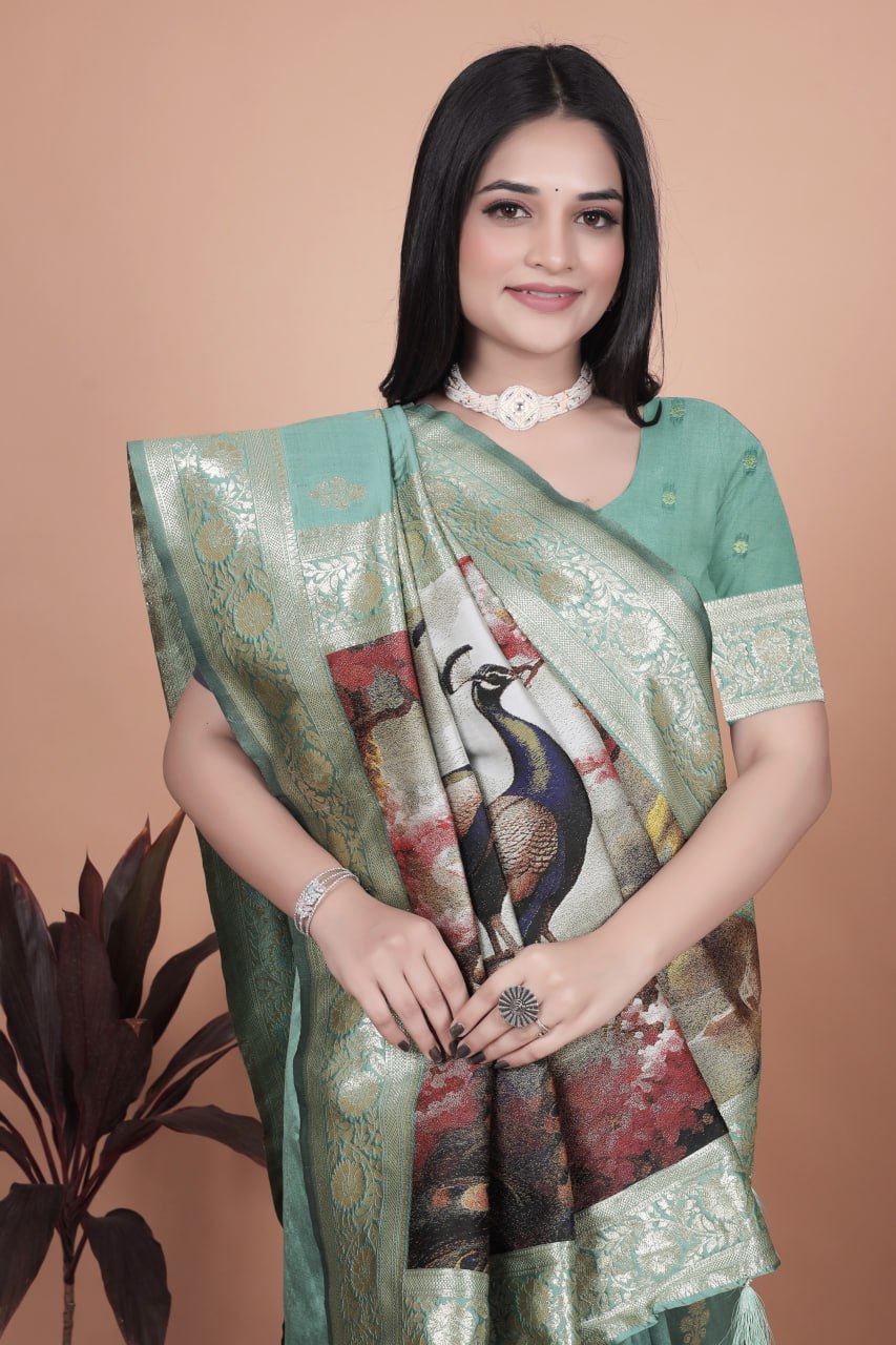 Women's Elegant Peacock Motif Silk Saree