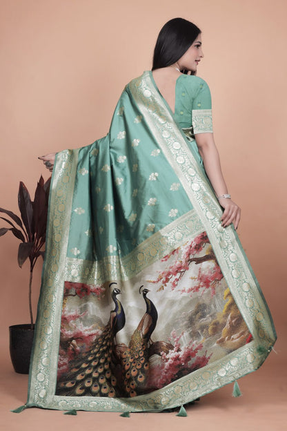 Women's Elegant Peacock Motif Silk Saree