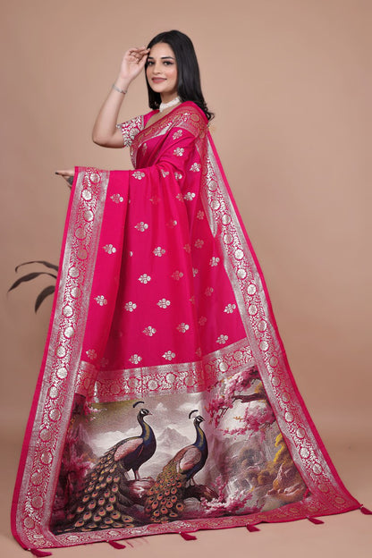Majestic Magenta Silk Saree with Peacock Pallu
