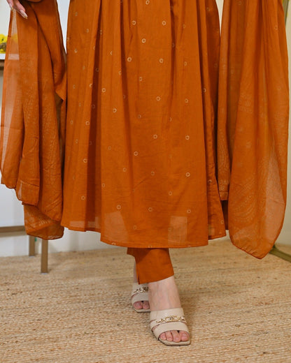 Rust Orange Embroidered Festive Anarkali Suit Set