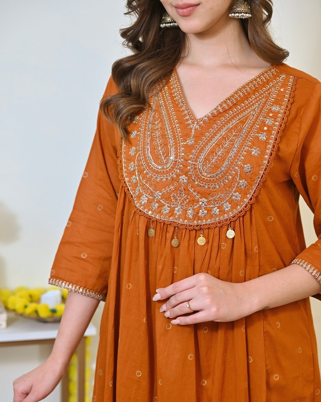Rust Orange Embroidered Festive Anarkali Suit Set