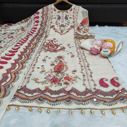 Blush Ivory Printed Pakistani Suit Set with Designer Dupatta