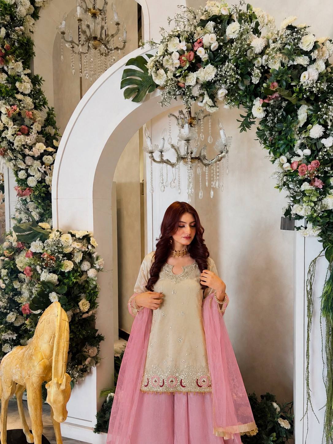 Elegant Ivory & Blush Pink Sharara Suit Set
