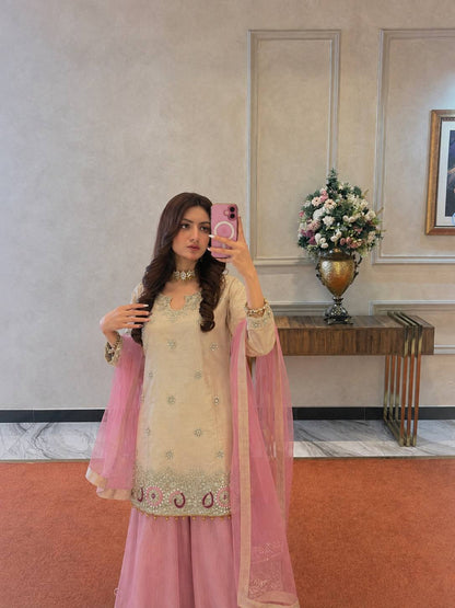 Elegant Ivory & Blush Pink Sharara Suit Set